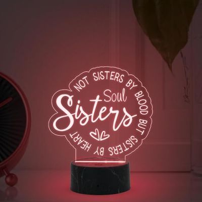 Not Sister by Blood But Sister by Heart Engraved Night Lamp Best Gift for Bestie, Birthday Gift for Female Friend, Gift for Cousin Sister