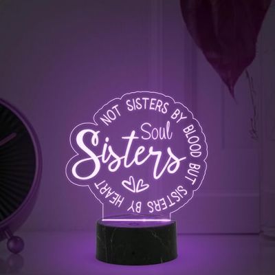 Not Sister by Blood But Sister by Heart Engraved Night Lamp Best Gift for Bestie, Birthday Gift for Female Friend, Gift for Cousin Sister