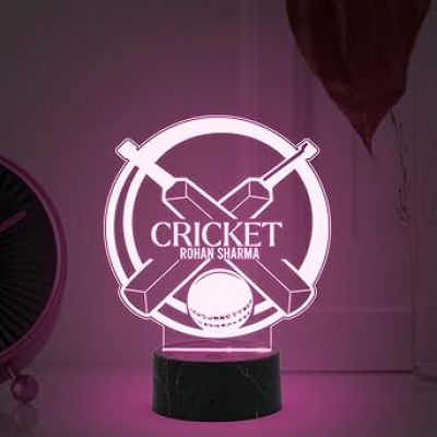 3D Illusion Cricket Bat Ball Night Lamp with Multicoloured Light Customized with Name  Birthday Return Gift Birthday Gift for Sports Lover, Birthday Gift for Cricket Fan