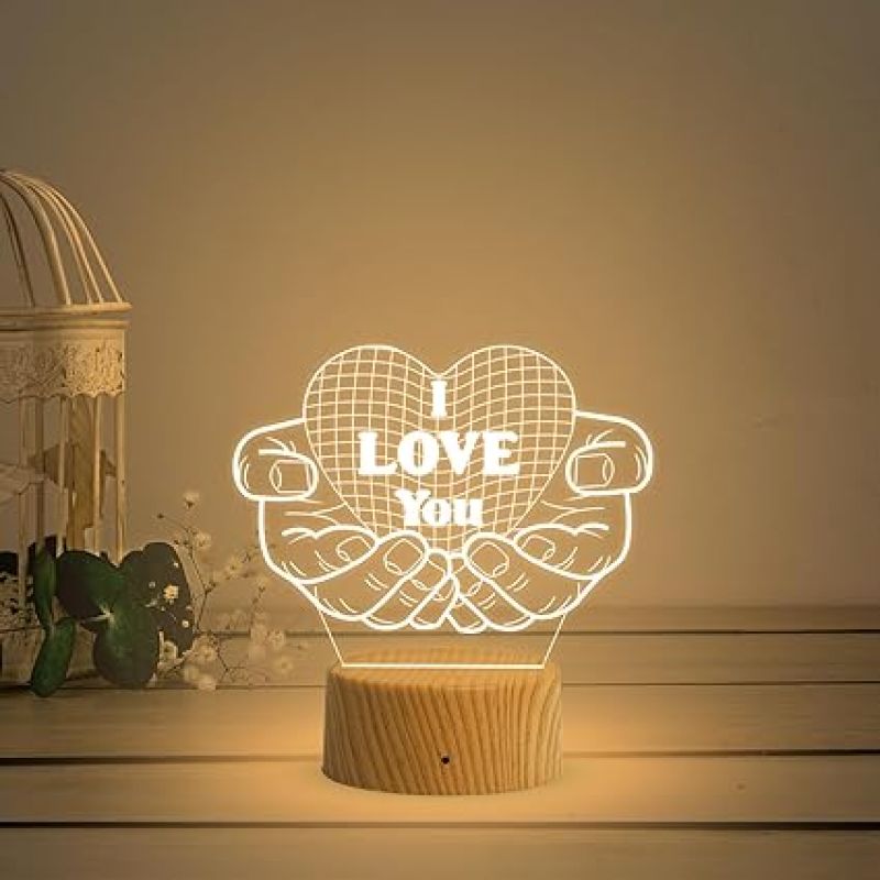 3D Illusion I Love You Night Lamp with Warm White Light Gift for Husband Wife Girlfriend, Express Your Love for Loveable Person