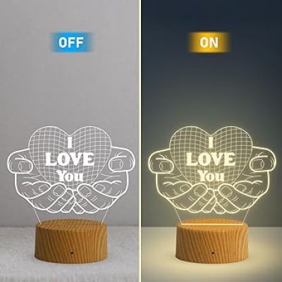 3D Illusion I Love You Night Lamp with Warm White Light Gift for Husband Wife Girlfriend, Express Your Love for Loveable Person