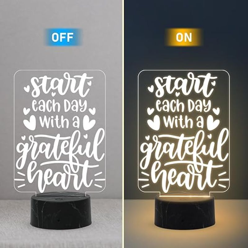 Start Each Day with A Grateful Heart Engraved Night Lamp with Warm White Light Motivational Quote Lamp