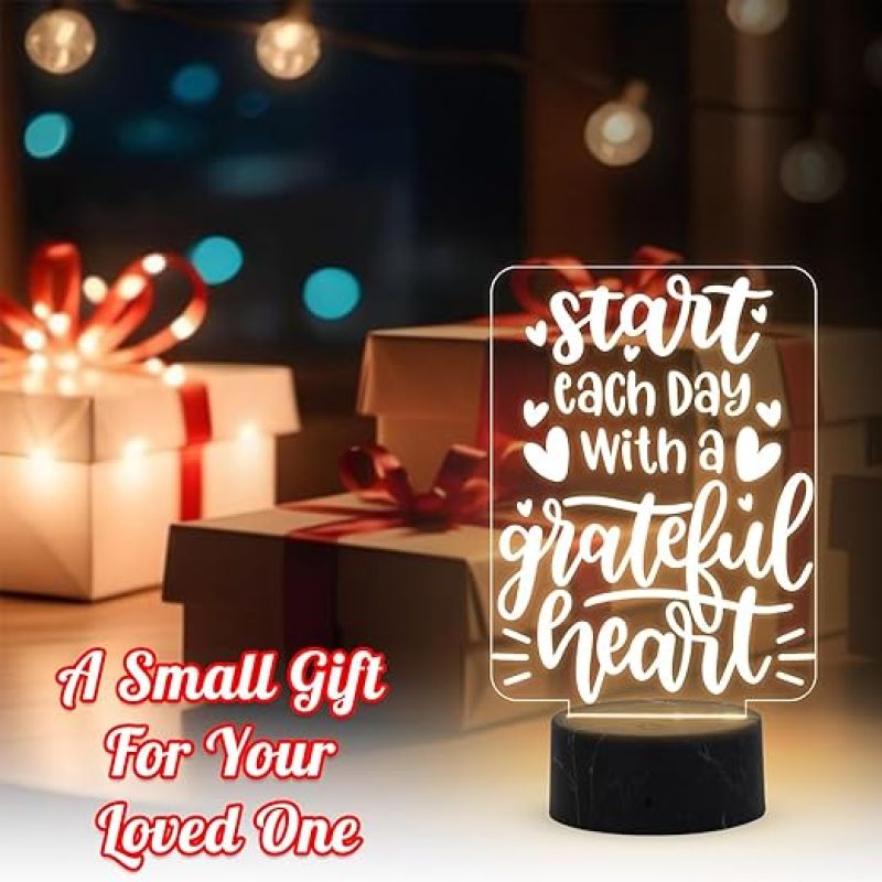 Start Each Day with A Grateful Heart Engraved Night Lamp with Warm White Light Motivational Quote Lamp