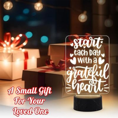 Start Each Day with A Grateful Heart Engraved Night Lamp with Warm White Light Motivational Quote Lamp