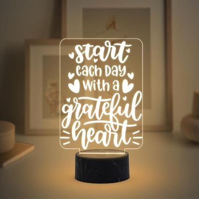 Start Each Day with A Grateful Heart Engraved Night Lamp with Warm White Light Motivational Quote Lamp