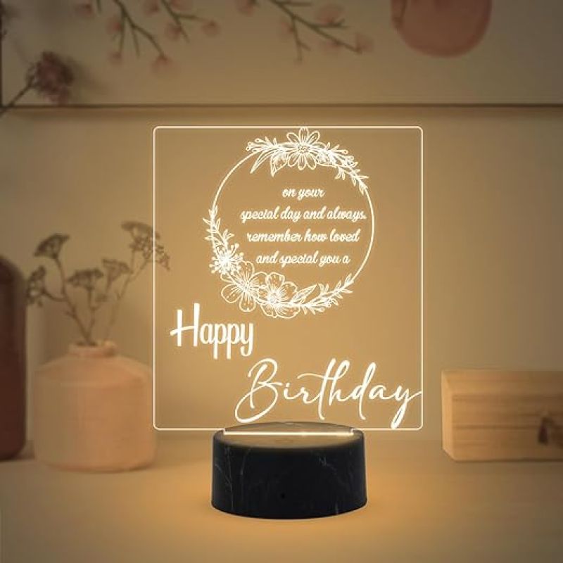 3D Illusion Happy Birthday night lamp with Warm White Light Best Gifts for Friends Girls Boys Men Women, Home Decor