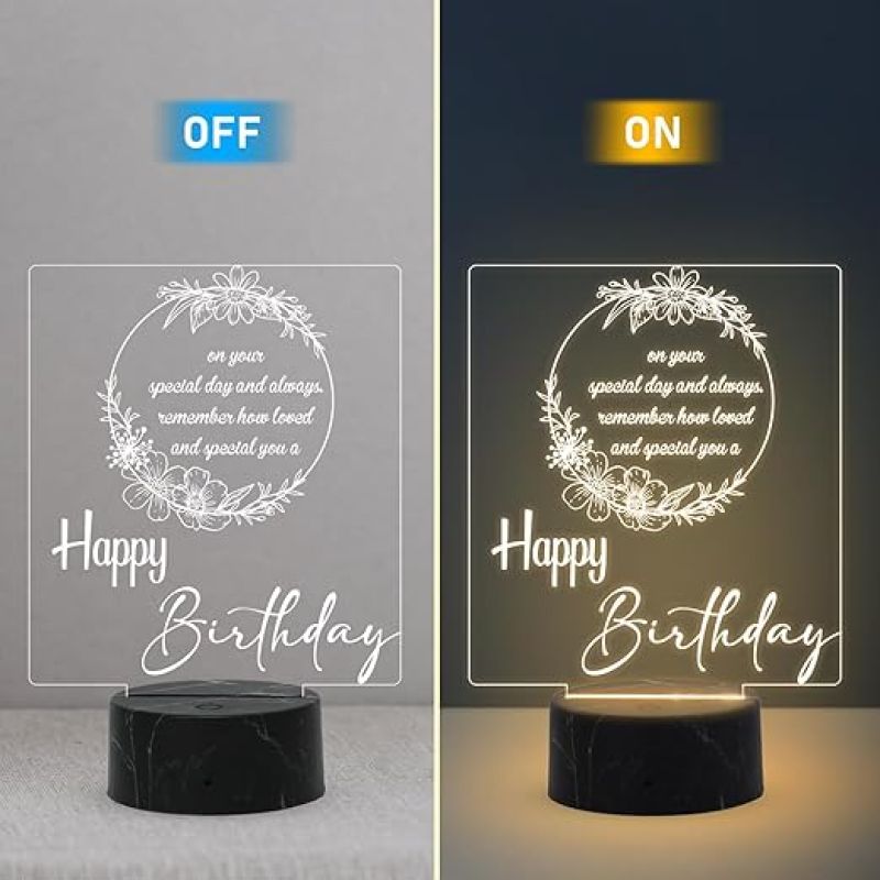 3D Illusion Happy Birthday night lamp with Warm White Light Best Gifts for Friends Girls Boys Men Women, Home Decor