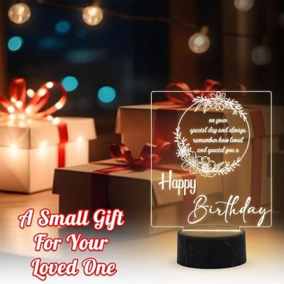 3D Illusion Happy Birthday night lamp with Warm White Light Best Gifts for Friends Girls Boys Men Women, Home Decor