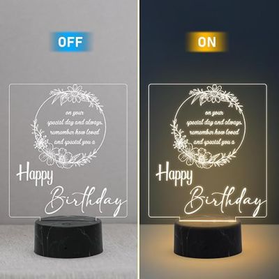 3D Illusion Happy Birthday night lamp with Warm White Light Best Gifts for Friends Girls Boys Men Women, Home Decor