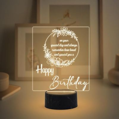3D Illusion Happy Birthday night lamp with Warm White Light Best Gifts for Friends Girls Boys Men Women, Home Decor