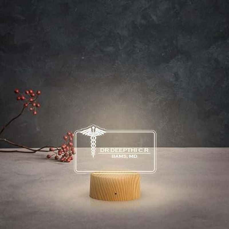 Personalized Doctors night lamp with Warm White Light Customized with Name & Degree Gift for Doctors