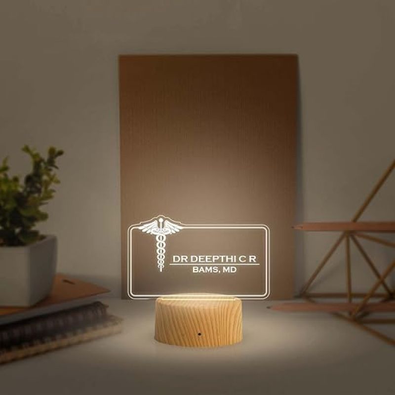 Personalized Doctors night lamp with Warm White Light Customized with Name & Degree Gift for Doctors