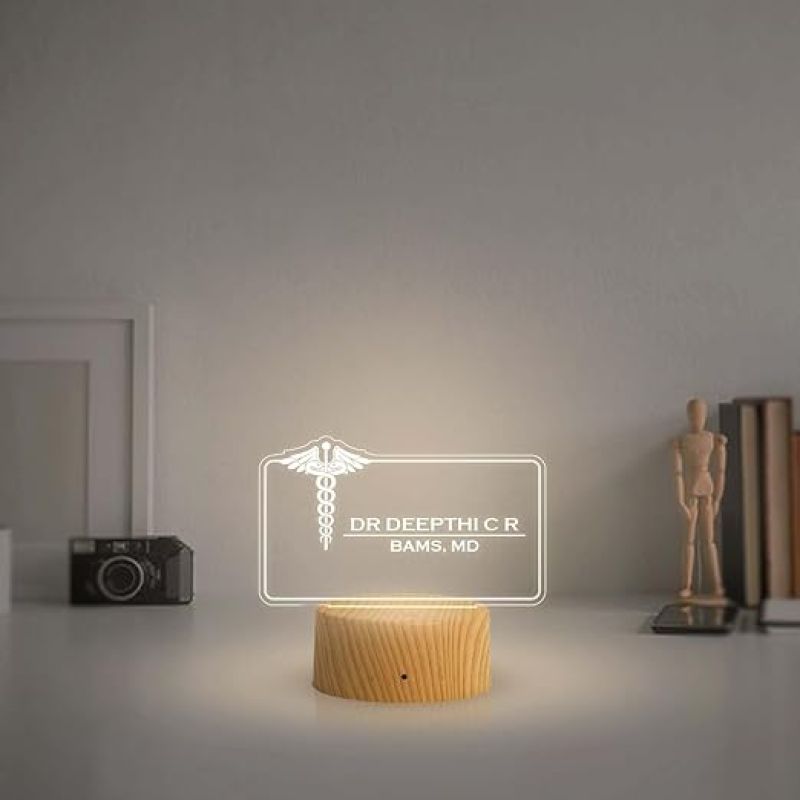 Personalized Doctors night lamp with Warm White Light Customized with Name & Degree Gift for Doctors