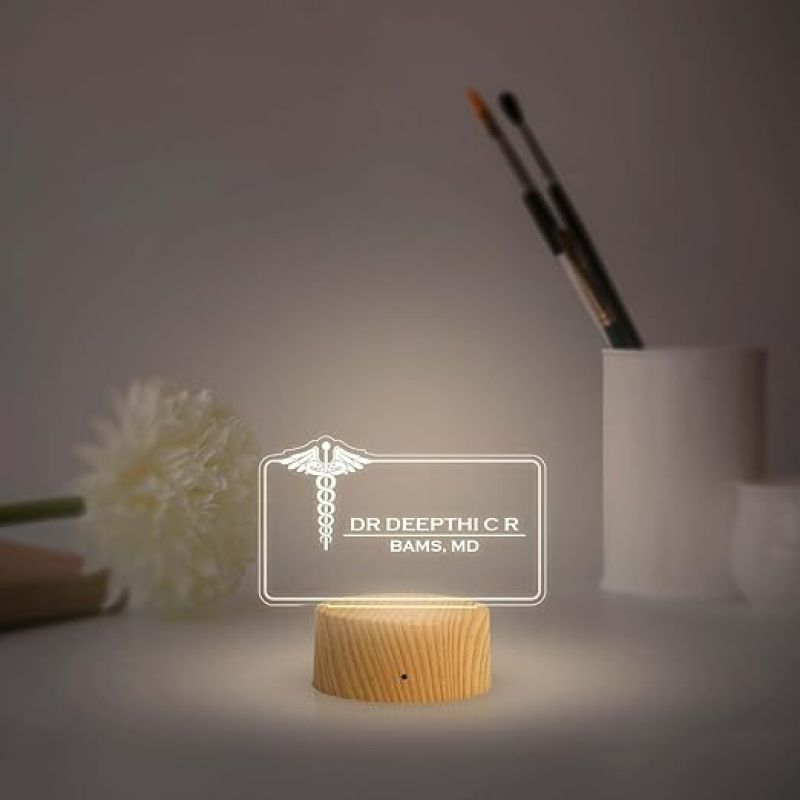 Personalized Doctors night lamp with Warm White Light Customized with Name & Degree Gift for Doctors