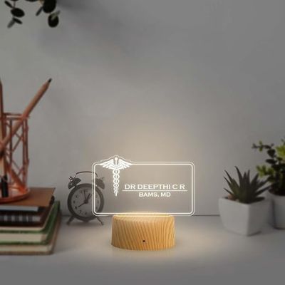 Personalized Doctors night lamp with Warm White Light Customized with Name & Degree Gift for Doctors