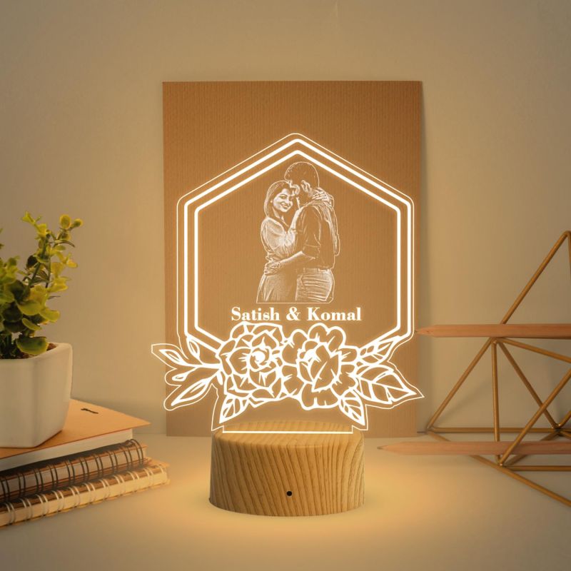 Couple night lamp with Warm White Light Customized with Name & Photo Gift for Husband Wife Perfect Valentine, Birthday, Anniversary Gift for Couples