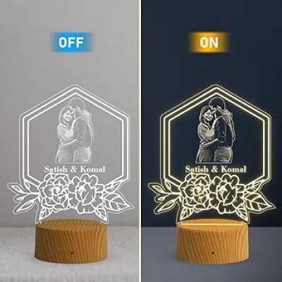 Couple night lamp with Warm White Light Customized with Name & Photo Gift for Husband Wife Perfect Valentine, Birthday, Anniversary Gift for Couples