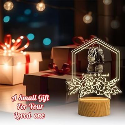 Couple night lamp with Warm White Light Customized with Name & Photo Gift for Husband Wife Perfect Valentine, Birthday, Anniversary Gift for Couples