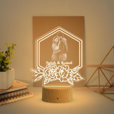 Couple night lamp with Warm White Light Customized with Name & Photo Gift for Husband Wife Perfect Valentine, Birthday, Anniversary Gift for Couples