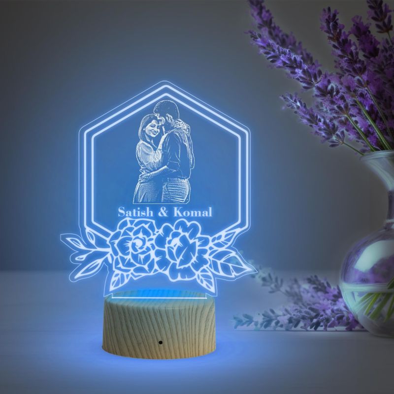 Couple night lamp with Automatic Color Changing Light Customized with Name & Photo Gift for Husband Wife Perfect Valentine, Birthday, Anniversary Gift for Couples