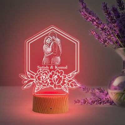 Couple night lamp with Automatic Color Changing Light Customized with Name & Photo Gift for Husband Wife Perfect Valentine, Birthday, Anniversary Gift for Couples