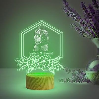 Couple night lamp with Automatic Color Changing Light Customized with Name & Photo Gift for Husband Wife Perfect Valentine, Birthday, Anniversary Gift for Couples