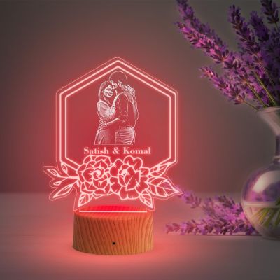 Couple night lamp with Automatic Color Changing Light Customized with Name & Photo Gift for Husband Wife Perfect Valentine, Birthday, Anniversary Gift for Couples