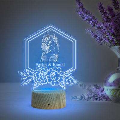 Couple night lamp with Automatic Color Changing Light Customized with Name & Photo Gift for Husband Wife Perfect Valentine, Birthday, Anniversary Gift for Couples