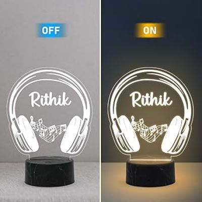 3D Illusion Headphone night lamp with Warm White Light Customized with Name Birthday Gift for Music Lover | Bedroom & Gaming Room Decor