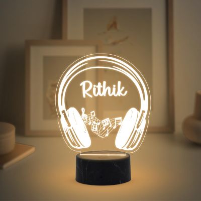 3D Illusion Headphone night lamp with Warm White Light Customized with Name Birthday Gift for Music Lover | Bedroom & Gaming Room Decor