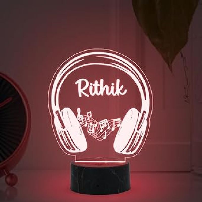 3D Illusion Headphone night lamp with Automatic Color Changing Light Customized with Name Birthday Gift for Music Lover, Bedroom & Gaming Room Decor