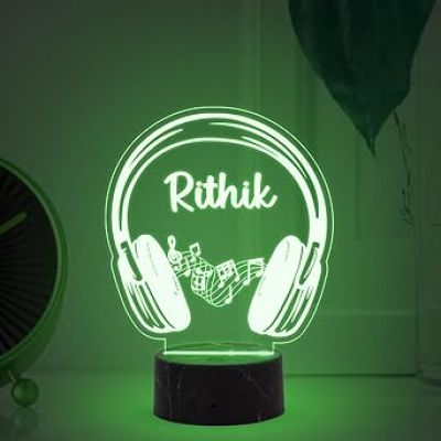 3D Illusion Headphone night lamp with Automatic Color Changing Light Customized with Name Birthday Gift for Music Lover, Bedroom & Gaming Room Decor