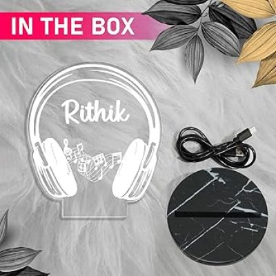 3D Illusion Headphone night lamp with Automatic Color Changing Light Customized with Name Birthday Gift for Music Lover, Bedroom & Gaming Room Decor