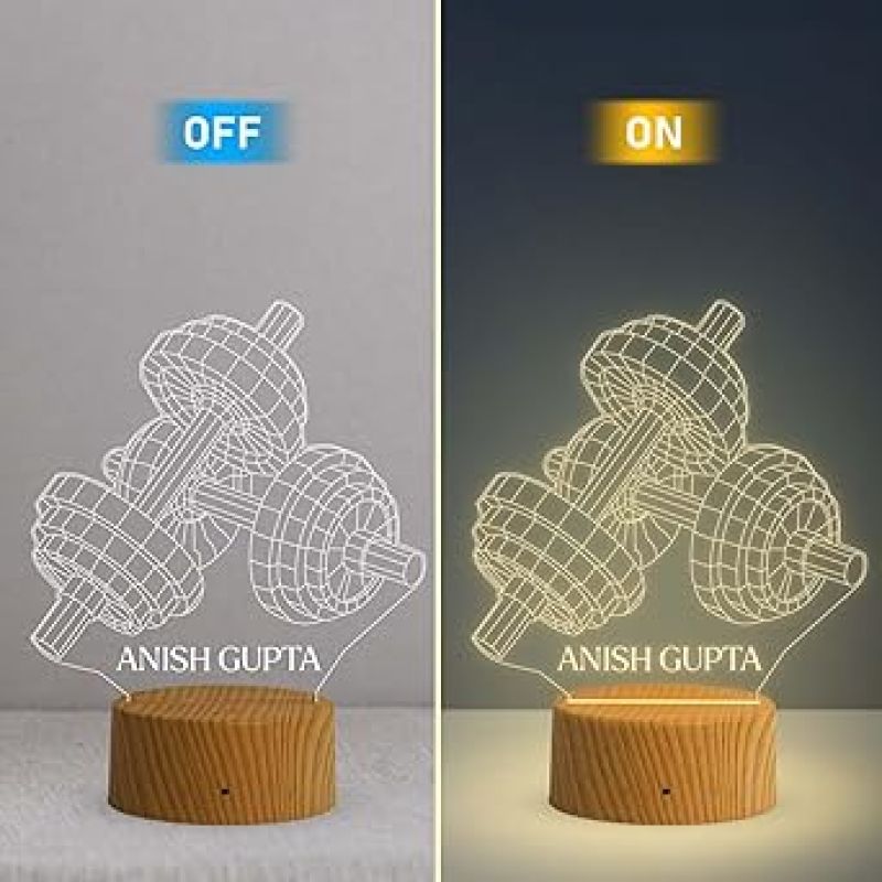 3D Illusion Dumbbell night lamp with Warm white Light Customized with Name Fitness Lover Gift, Gift for Gym Lover