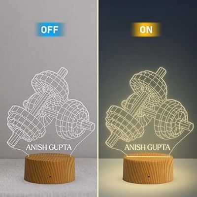 3D Illusion Dumbbell night lamp with Warm white Light Customized with Name Fitness Lover Gift, Gift for Gym Lover