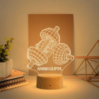 3D Illusion Dumbbell night lamp with Warm white Light Customized with Name Fitness Lover Gift, Gift for Gym Lover