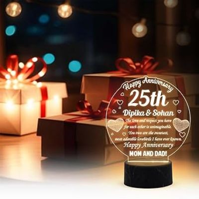 25th Happy Anniversary night lamp with Warm White Light Customized with Name 25th Anniversary Gift for Parents, Anniversary Gift for Mom & Dad