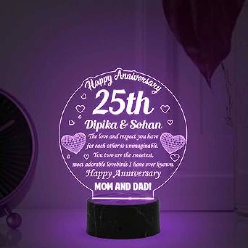25th Happy Anniversary night lamp with Multicolored lamp Customize with your Name 25th Anniversary Gift for Parents, Anniversary Gift for Mom & Dad