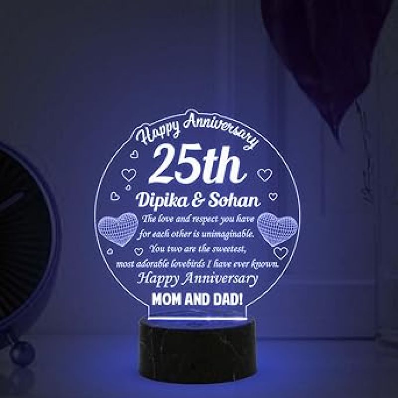 25th Happy Anniversary night lamp with Multicolored lamp Customize with your Name 25th Anniversary Gift for Parents, Anniversary Gift for Mom & Dad