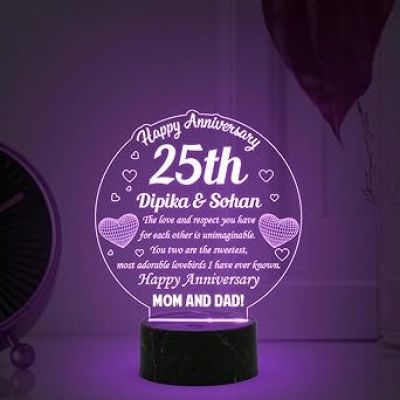 25th Happy Anniversary night lamp with Multicolored lamp Customize with your Name 25th Anniversary Gift for Parents, Anniversary Gift for Mom & Dad
