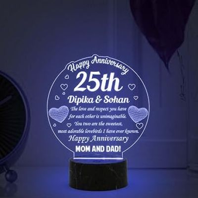 25th Happy Anniversary night lamp with Multicolored lamp Customize with your Name 25th Anniversary Gift for Parents, Anniversary Gift for Mom & Dad