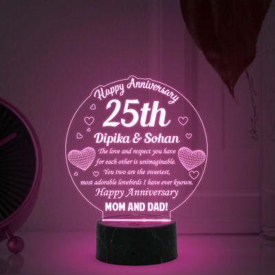 25th Happy Anniversary night lamp with Multicolored lamp Customize with your Name 25th Anniversary Gift for Parents, Anniversary Gift for Mom & Dad