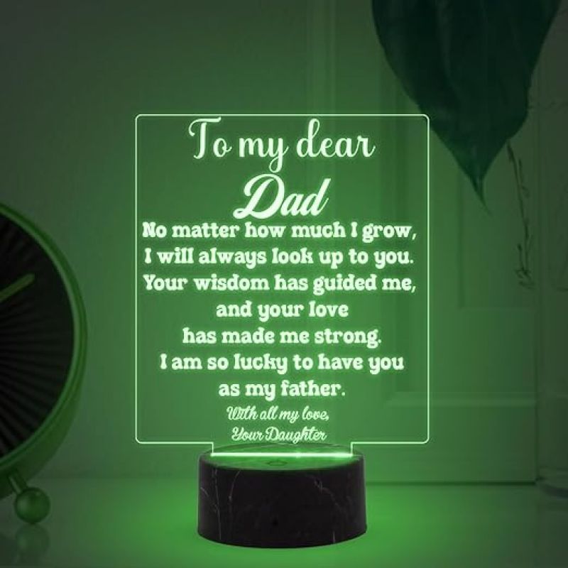 To My Dear Dad Engraved night lamp with Multicolored Light Fathers Day Gift from Daughter, Birthday Gift for Dad from Daughter
