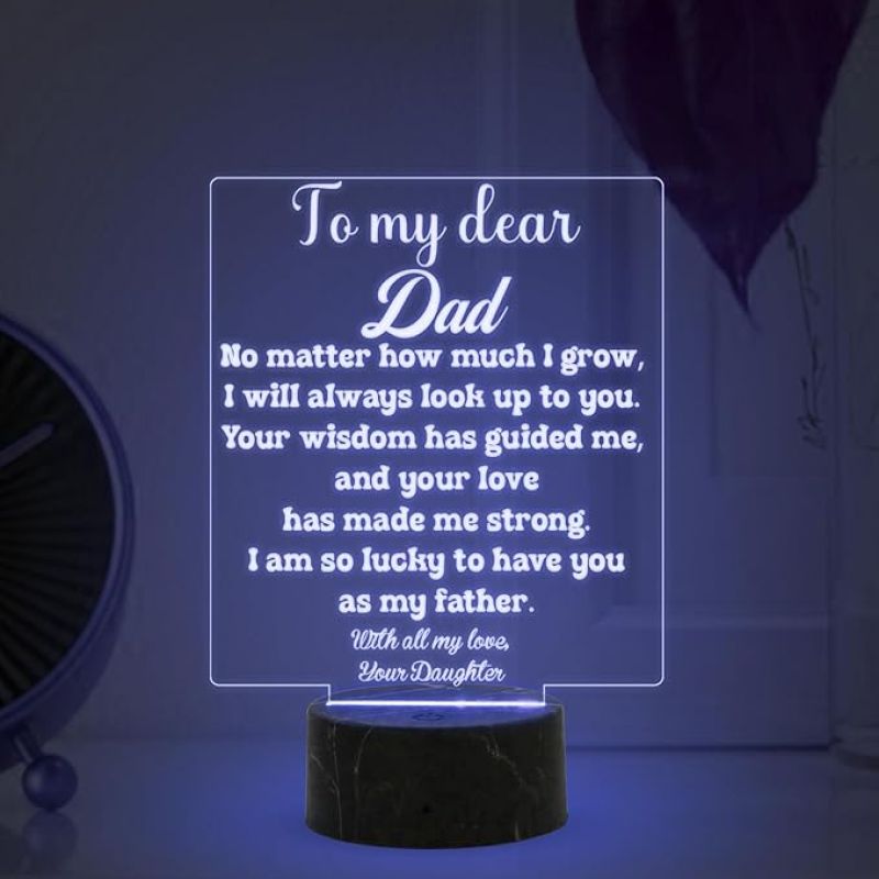 To My Dear Dad Engraved night lamp with Multicolored Light Fathers Day Gift from Daughter, Birthday Gift for Dad from Daughter