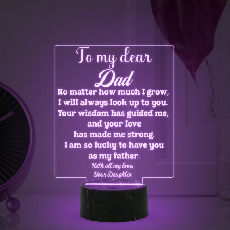 To My Dear Dad Engraved night lamp with Multicolored Light Fathers Day Gift from Daughter, Birthday Gift for Dad from Daughter