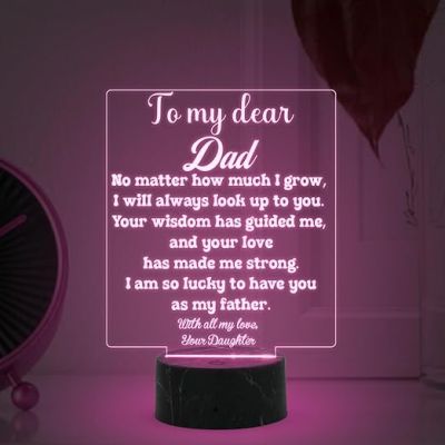 To My Dear Dad Engraved night lamp with Multicolored Light Fathers Day Gift from Daughter, Birthday Gift for Dad from Daughter