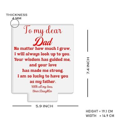 To My Dear Dad Engraved night lamp with Multicolored Light Fathers Day Gift from Daughter, Birthday Gift for Dad from Daughter