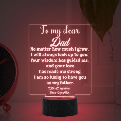 To My Dear Dad Engraved night lamp with Multicolored Light Fathers Day Gift from Daughter, Birthday Gift for Dad from Daughter