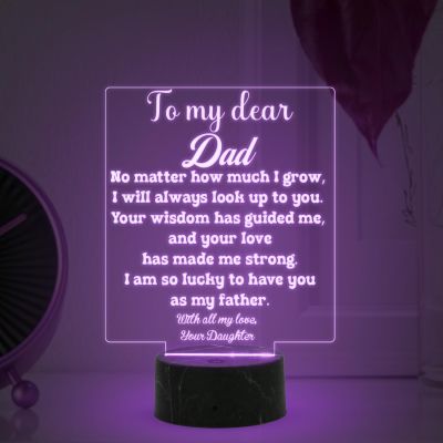 To My Dear Dad Engraved night lamp with Multicolored Light Fathers Day Gift from Daughter, Birthday Gift for Dad from Daughter