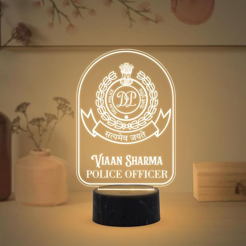 Personalized Police Officer night lamp with Warm White Light Customized with Name & Logo Birthday Gift for Police Officer Home & Office Decor